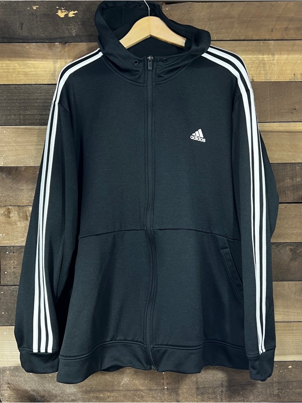 Adidas Hoodie Mens 2XL Black Climawarm Full Zip Fleece 3-Stripes Jacket
